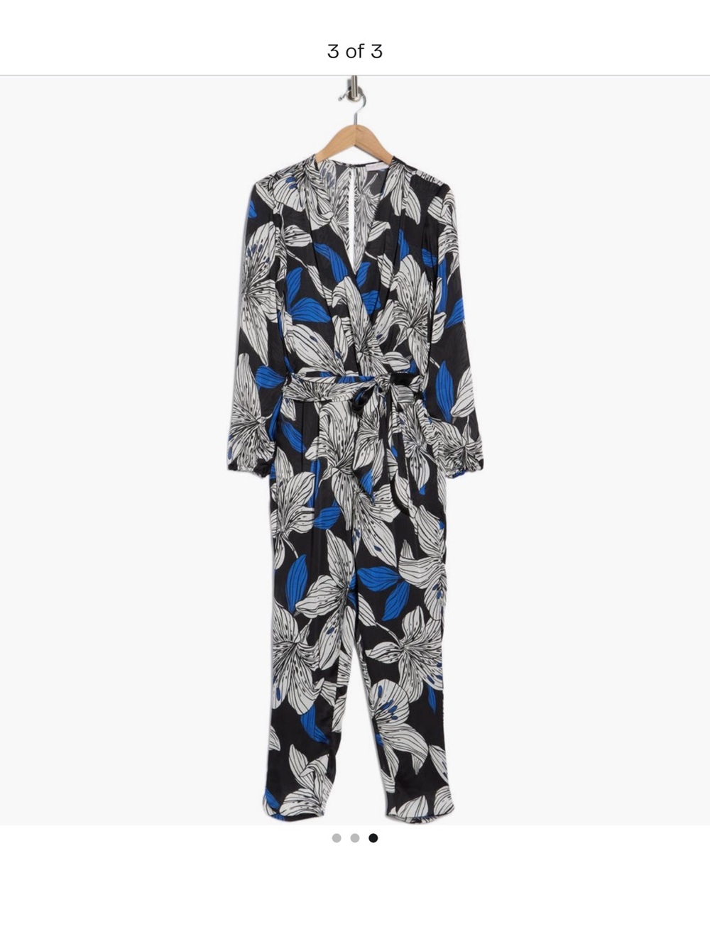 RAMY BROOK -Valery V-neck Floral Print Wrap Jumpsuit in Black & Blue. Size 2